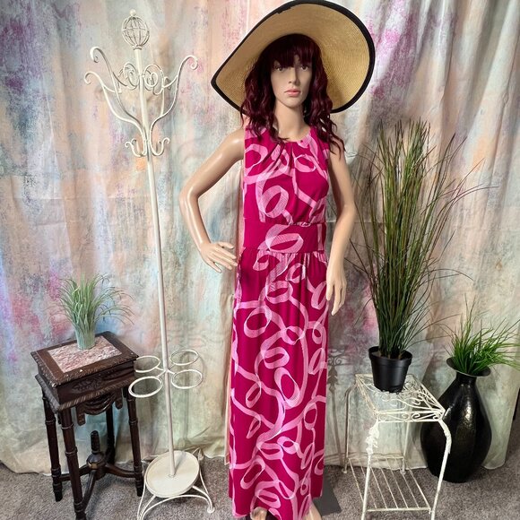 NEW 📌London Times Hot Pink Pleated Neckline Inset Waist Maxi Dress - Picture 1 of 14